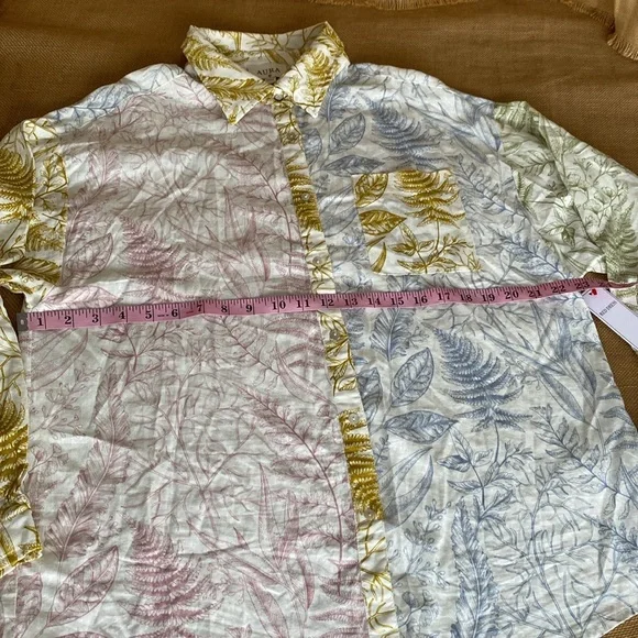 NEW Aura Linen Blend Botanical Print Long Sleeve Shirt and Matching Shorts - Picture 7 of 15